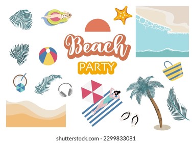 Sommerobjekt mit Strand, Meer, Baum, Sonne, Menschen auf Postkarte