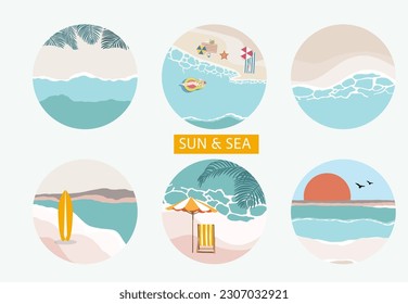 Summer object collection with sand,sea.Vector illustration for icon,sticker,printable,postcard and invitation