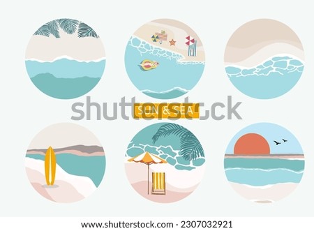 Summer object collection with sand,sea.Vector illustration for icon,sticker,printable,postcard and invitation