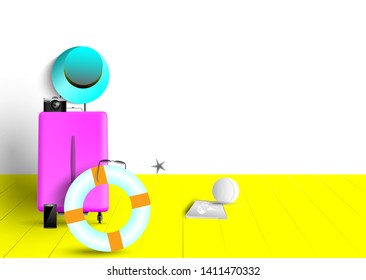 Summer object set with realistic style with white background