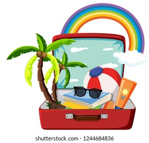 Summer object in the suitcase illustration