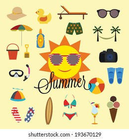 Summer objects icon set