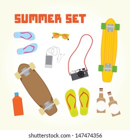Summer objects isolated vector set