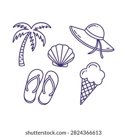 Summer Objects Line Art Illustration With White Background