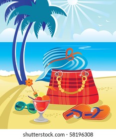 Summer objects on beach background