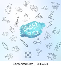 Summer objects set. Hand drawn vector illustrations.