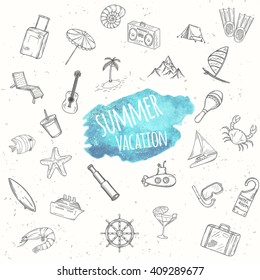 Summer objects set. Hand drawn vector illustrations.