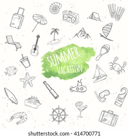 Summer objects set. Hand drawn vector illustrations.