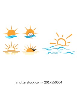 Plantilla de conjunto de conjuntos de diseño de iconos del océano de verano aislado