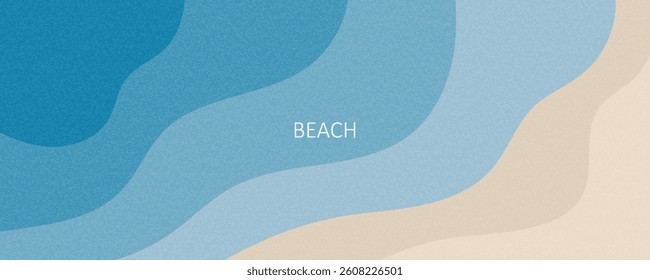Summer ocean landscape header banner in retro style. Vacation Background with vintage grainy texture. Sand sea waves. Template for travel poster social media invitation tourism ads wallpaper promotion