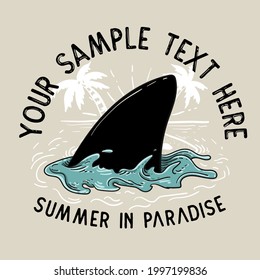 summer ocean with shark and blue wave
