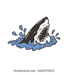 summer ocean shark hand drawing illustration