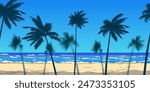 Summer ocean view palms, seashore, horizon banner