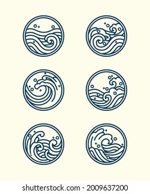 summer ocean waves design outline pack for illustration logo