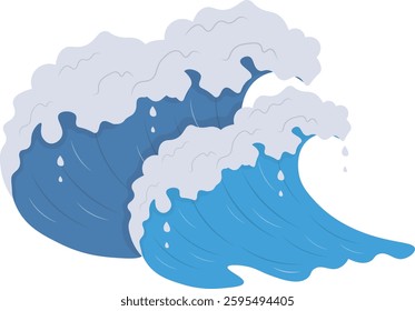 Summer Ocean Waves with Flat Cartoon Design Style. Vector Illustration.