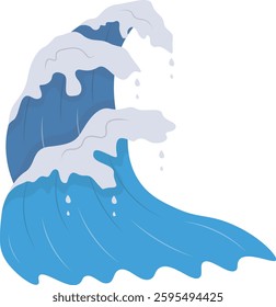 Summer Ocean Waves with Flat Cartoon Design Style. Vector Illustration.