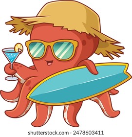 Ilustración vectorial de personajes de pulpo de verano