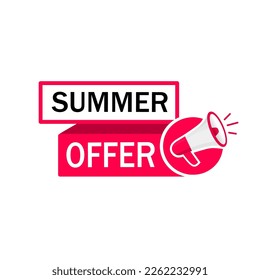 Summer offer banner with megaphone. Flat design. Vector illustration