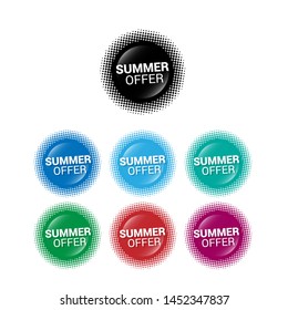 summer offer - glossy labels or tags. circle sticker with gradient color.trendy color. modern design.set 