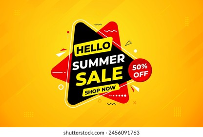 Summer offer sale banner template. Summer sale Discount banner. Sale label and discounts background, Discount Promotion marketing poster design. Vector Illustration.