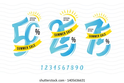Summer Offer, Sale Tag, 50%, 75%, 25% Discount Tag, Sticker, Badge