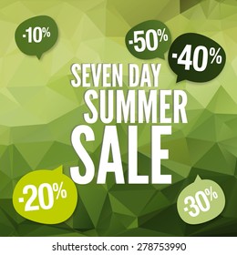 Summer offer stickers with bright geometric background. Big sale and special discounts. Vector Illustration.