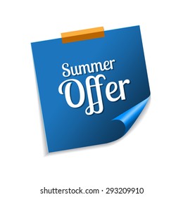 Summer Offers Blue Sticky Notes Vector Icon Design