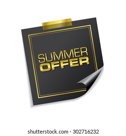 Summer Offers Golden Sticky Notes Vector Icon Design