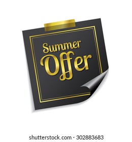 Summer Offers Golden Sticky Notes Vector Icon Design