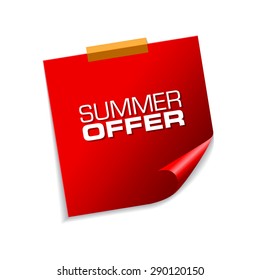 Summer Offers Red Sticky Notes Vector Icon Design