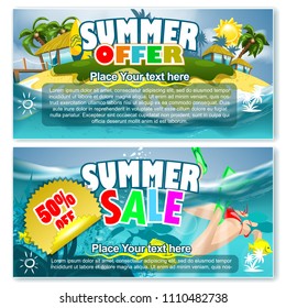 Summer offers and sale banners, editable templates