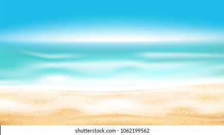 Summer On The Beach With Blue Sea.  Hello Summer. Vector Illustration.