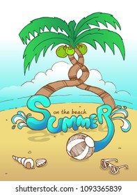summer on the beach and coconut,shell,ball,sunglass