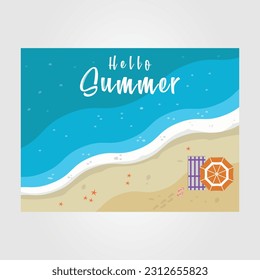 summer on the beach or sea and wave poster vector template design. ocean with sand illustration