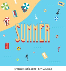 Summer on the beach top view illustration in flat style