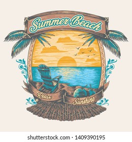 Summer On Beach View Illustration Vector