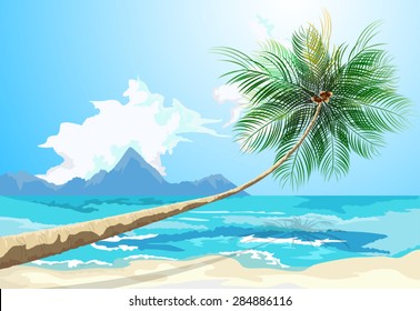 Summer on the beach,vector seascape background