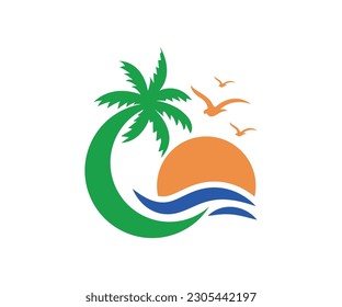summer is on a beautiful beach logo design