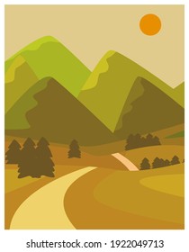 Summer on hill landscape background vector illustration.
