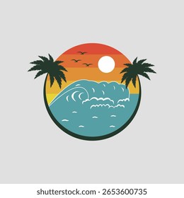 Verano en la playa del paraíso Diseño gráfico minimalista simple del icono de la Plantilla de la Ilustración vectorial