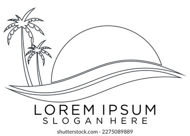 summer on tropical island, beach mono line style design 