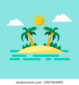 summer on tropical island logo, flat art style design isolated white background