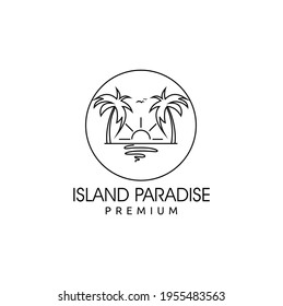Summer on Tropical Island Mono Line Style Design