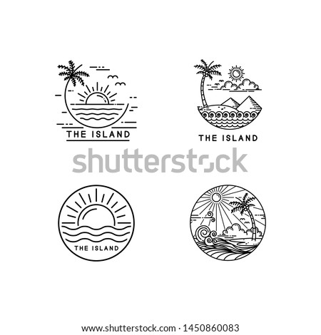 summer on tropical island, mono line style design set