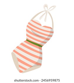 Traje de baño de una pieza de verano en diseño plano. Bañador de playa modelo femenino. Ilustración vectorial aislada.