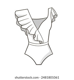 Summer one shoulder ruffle beach swimsuit fashion illustration
