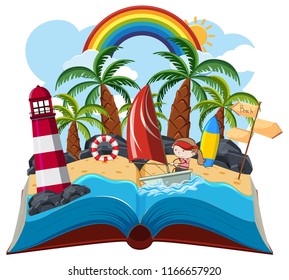 Sommeroffenes Buch auf weißem Hintergrund, Vektorgrafik