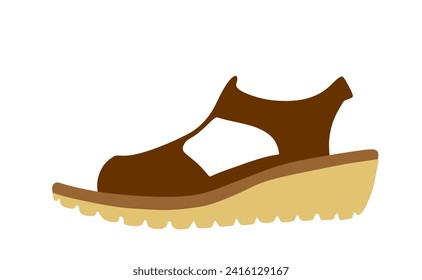 Ilustración del vector del calzado abierto de verano aislado en el fondo blanco. Calzado cómodo femenino moderno con tacones de plataforma de espuma.