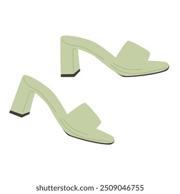 Summer open-toe sandals with ankle strap. Stylish elegant female footwear pair, block heeled shoes in fashion modern trendy design. Flat graphic vector illustration isolated on white background