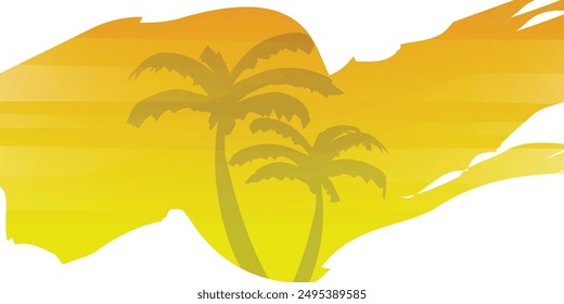 Summer orange background banner with palm trees, holiday summer with brush strokes. Vector illustration.